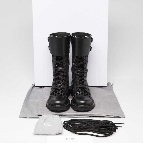 Christian Dior Black Matte Calfskin Leather D-Trap Combat Boots Size 5.5/36 - Picture 1 of 5